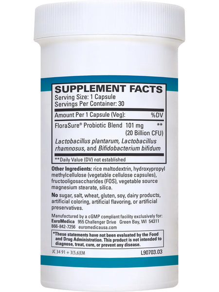 EuroMedica, FloraSure Probiotic, 30 Capsules