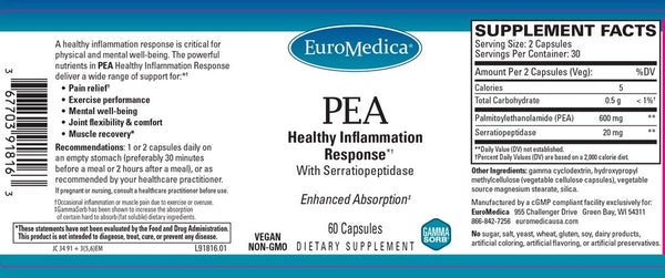 EuroMedica, PEA Healthy Inflammation Response, 60 Capsules