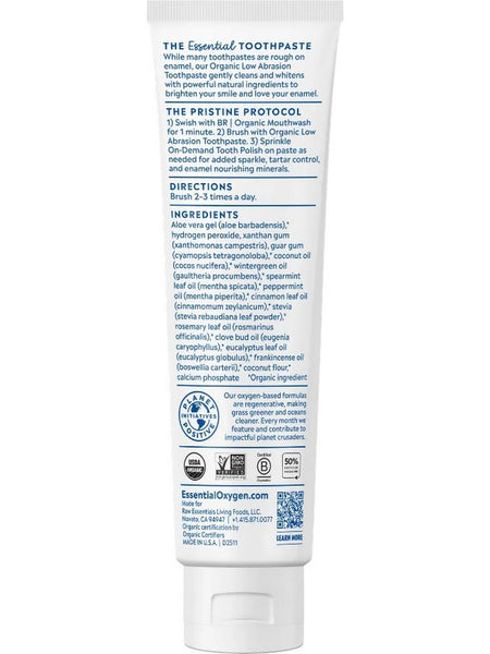 Essential Oxygen, Organic Low Abrasion Toothpaste, Peppermint, 4 fl oz