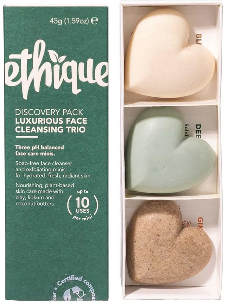 Ethique, Luxurious Face Cleansing Trio Discovery Pack, 3 Travel Bars, 1.59 oz