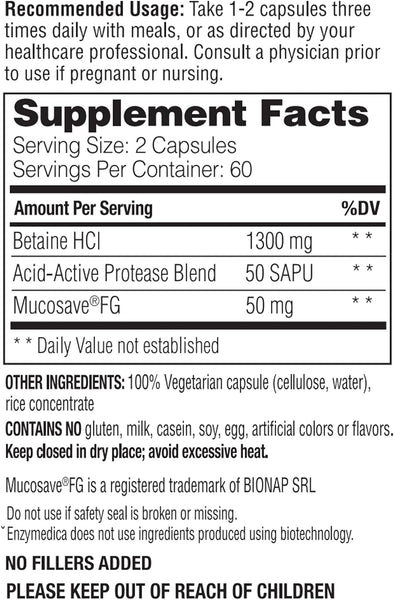Enzymedica, Betaine HCl, 60 Capsules