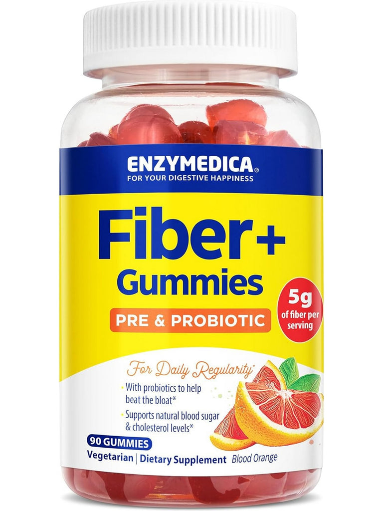 Enzymedica, Fiber+ Gummies, Pre and Probiotic, Blood Orange, 90 Gummies