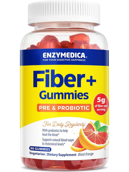 Enzymedica, Fiber+ Gummies, Pre and Probiotic, Blood Orange, 90 Gummies