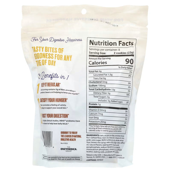 Enzymedica, Fiber+ Cookies, Pre and Probiotic, Harvest Oat, 6.21 oz