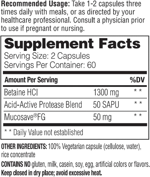 Enzymedica, Betaine HCl, 120 Capsules
