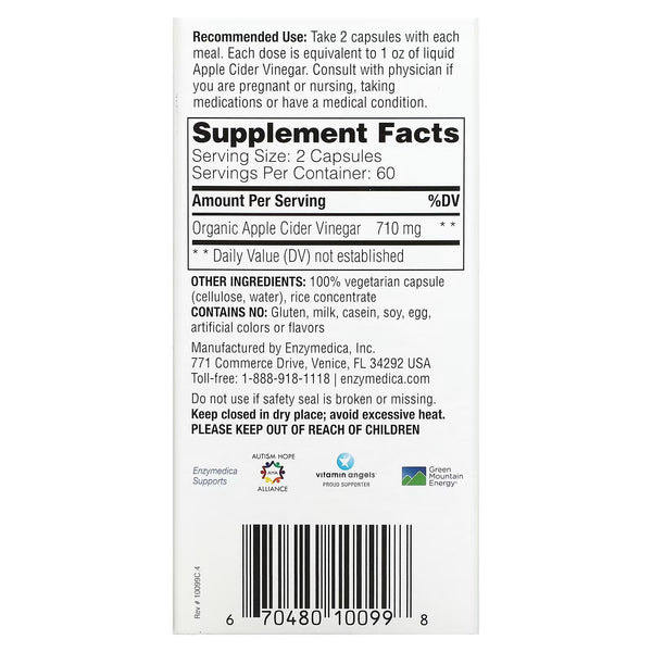 Enzymedica, Apple Cider Vinegar, 120 Capsules