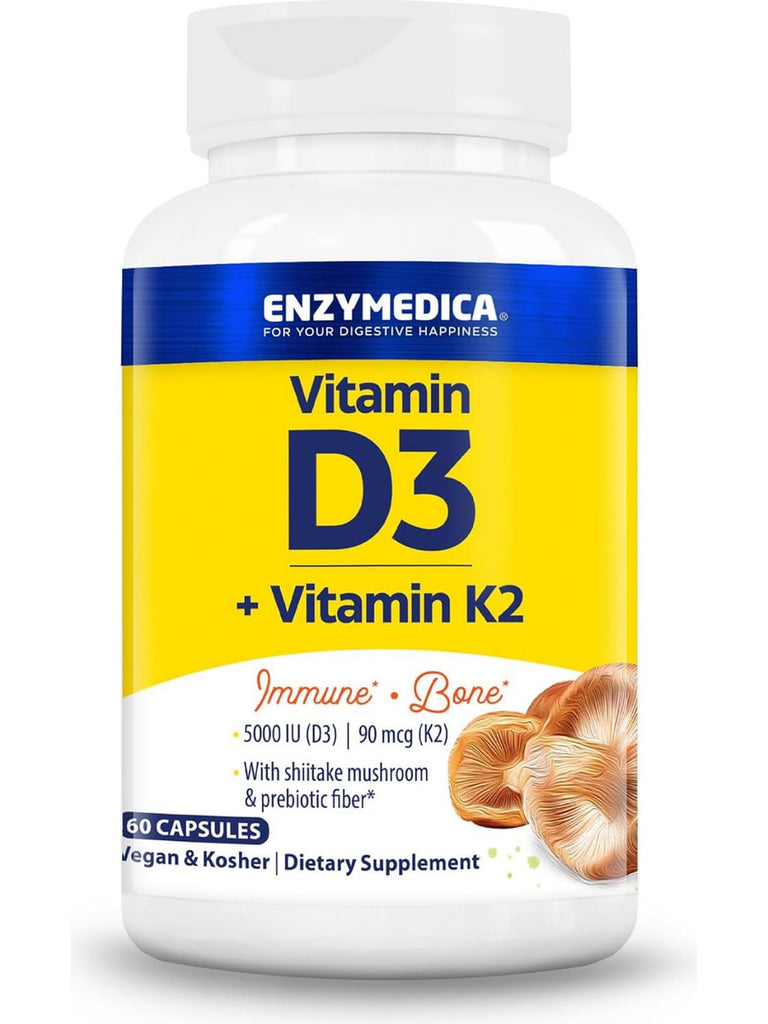 Enzymedica, Vitamin D3+K2, 60 Capsules