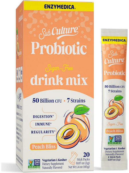 Enzymedica, SubCulture Probiotic Stick Packs, Peach Bliss, 20 Stick Packs