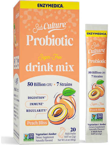 Enzymedica, SubCulture Probiotic Stick Packs, Peach Bliss, 20 Stick Packs