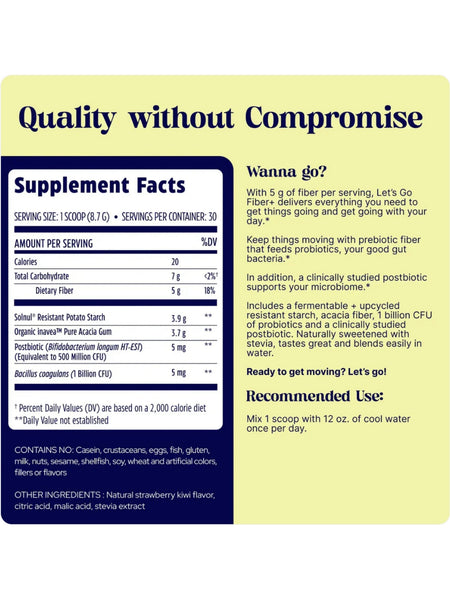 Enzymedica, Let's Go Fiber+, Strawberry Kiwi, 9.21 oz