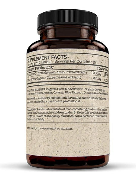 Futurebiotics, Certified Organic Iron + C, Curry Leaves and Amla Fruit, 27 mg, 90 Organic Vegetarian Tablets