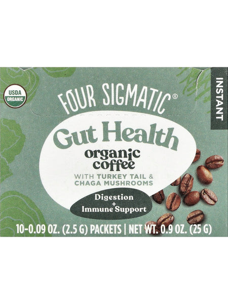 Four Sigmatic, Gut Health, Organic Coffee with Turkey Tail and Chaga Mushrooms, 10 Packets