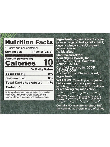 Four Sigmatic, Gut Health, Organic Coffee with Turkey Tail and Chaga Mushrooms, 10 Packets