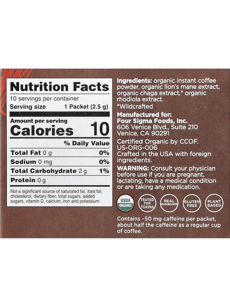 Four Sigmatic, Focus Organic Coffee with Lion's Mane and Chaga Mushrooms, 10 Packets