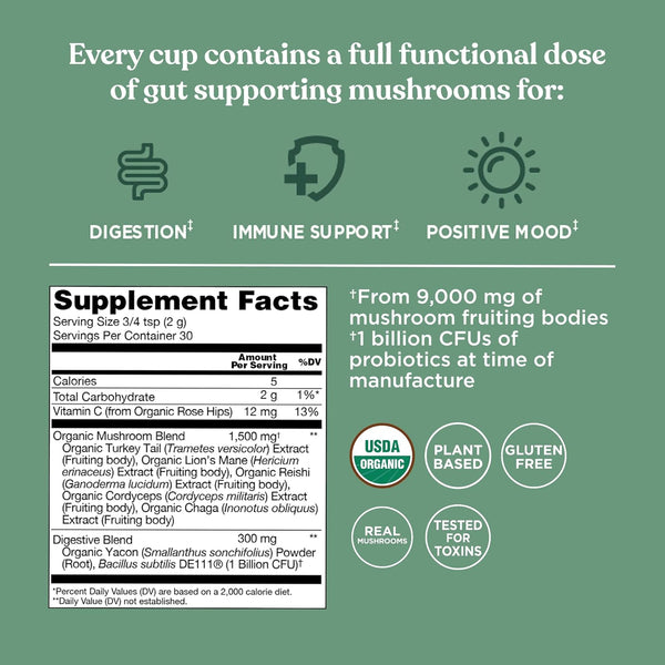 Four Sigmatic, Gut Health Organic Mushroom Blend, 2.12 oz