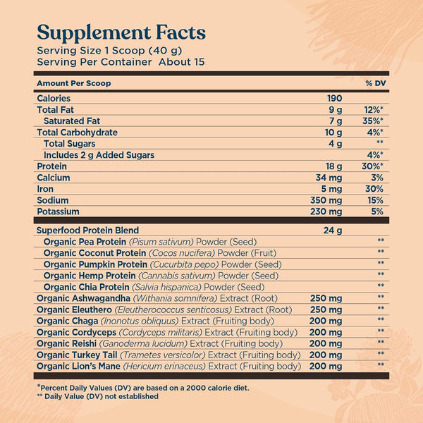 Four Sigmatic, Plant-Based Organic Protein, Sweet Vanilla, 21.16 oz