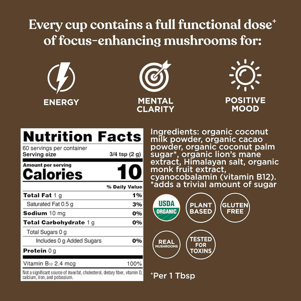 Four Sigmatic, Focus Organic Creamer, Chocolate, 4.23 oz