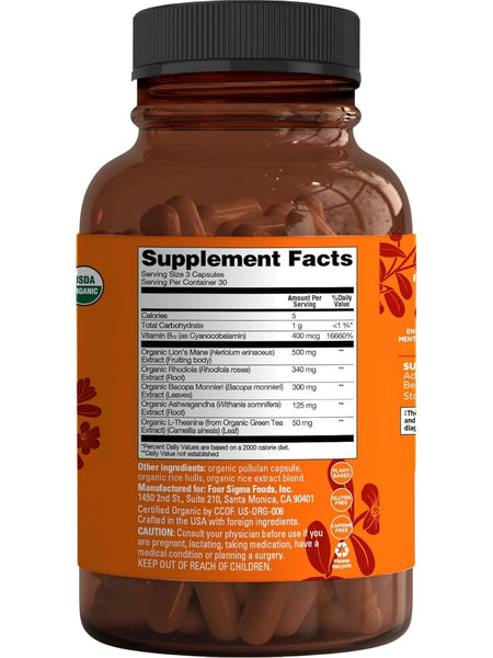 Four Sigmatic, Organic Focus Mushroom Complex, 90 Vegan Capsules ...
