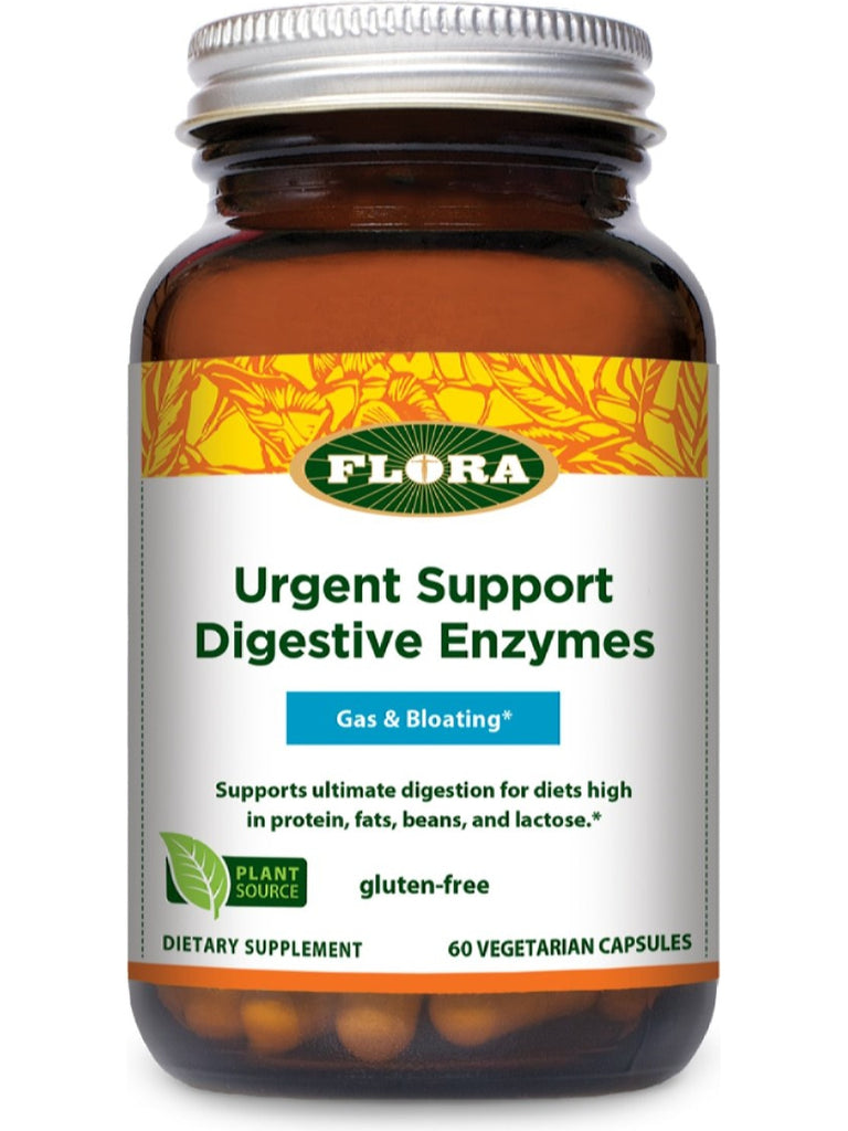 Flora, Urgent Support Digestive Enzymes, 60 Vegetarian Capsules