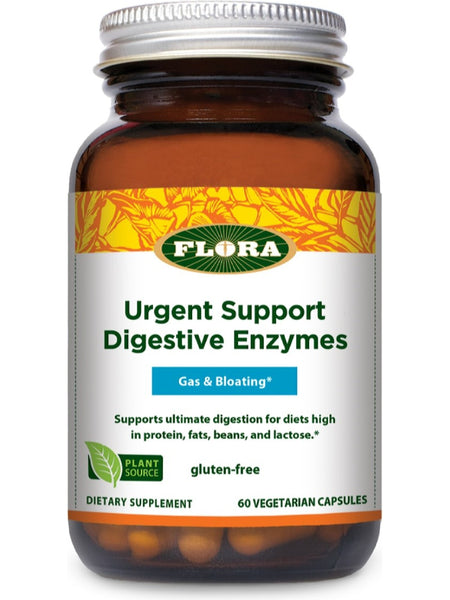 Flora, Urgent Support Digestive Enzymes, 60 Vegetarian Capsules