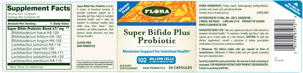 Flora, Super Bifido Plus Probiotic, 102 Billion Cells, 30 Capsules