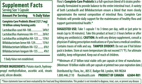 Flora, Complete Care Probiotic, 27 Billion Cells, 30 Vegetarian Capsules