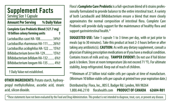 Flora, Complete Care Probiotic, 34 Billion Cells, 30 Vegetarian Capsules