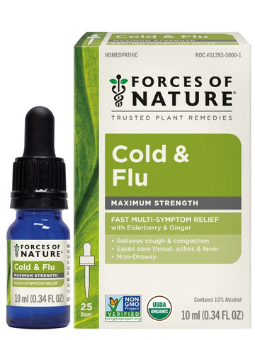 Forces of Nature, Cold and Flu, Maximum Strength, 25 doses, 10 ml (0.34 oz)