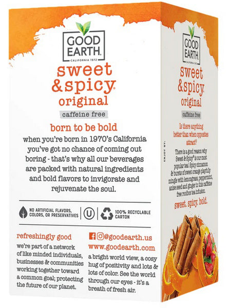 Good Earth Tea, Sweet and Spicy, Original Flavored Herbal Tea, Caffeine Free, 18 Tea Bags
