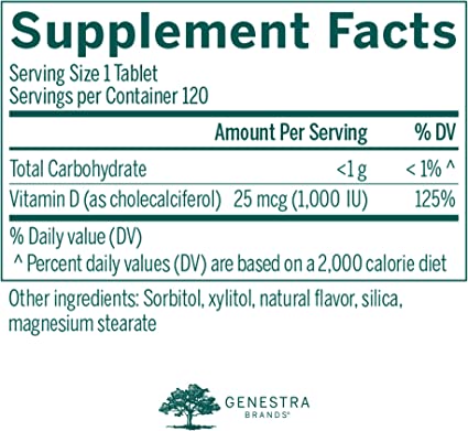Genestra, D3 1000 Chewable Dietary Supplement, 120 Chewable Tablets