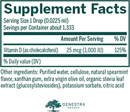 Genestra, D-Mulsion 1000 Dietary Supplement, Natural Spearmint Flavor, 1 fl oz