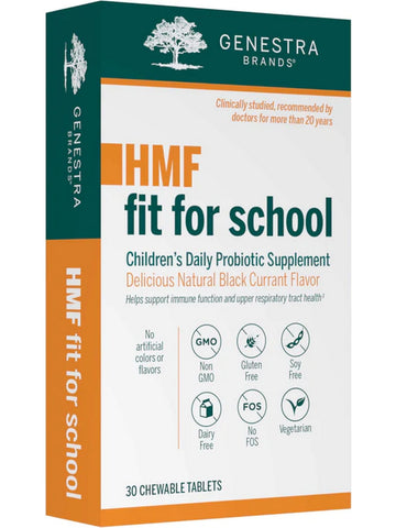 Genestra, HMF fit for school Children's Daily Probiotic Supplement, Delicious Natural Black Currant Flavor, 30 Chewable Tablets