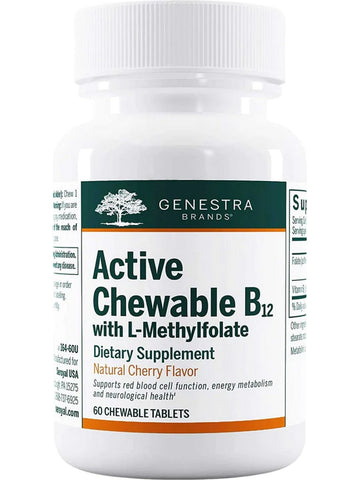 Genestra, Active Chewable B12 with L-Methylfolate Dietary Supplement, 60 Chewable Tablets