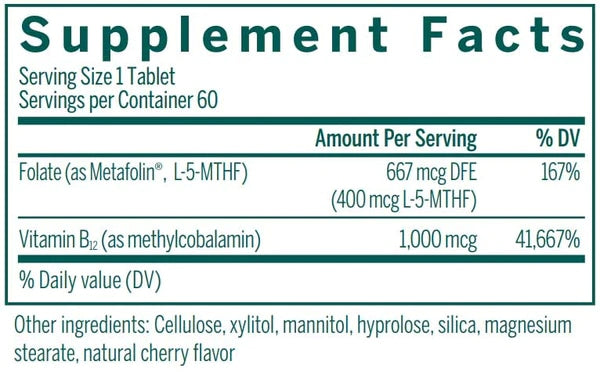 Genestra, Active Chewable B12 with L-Methylfolate Dietary Supplement, 60 Chewable Tablets