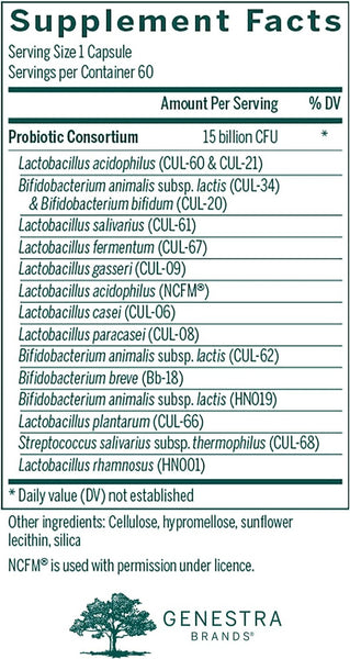 Genestra, HMF multi strain Daily Probiotic Supplement, 60 Vegetarian Capsules