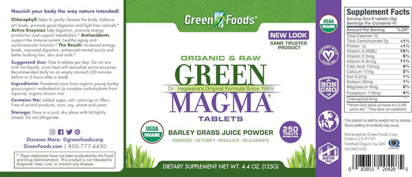 Green Foods, Organic and Raw Green Magma Tablets, 500 mg, 250 Tablets, 4.4 oz