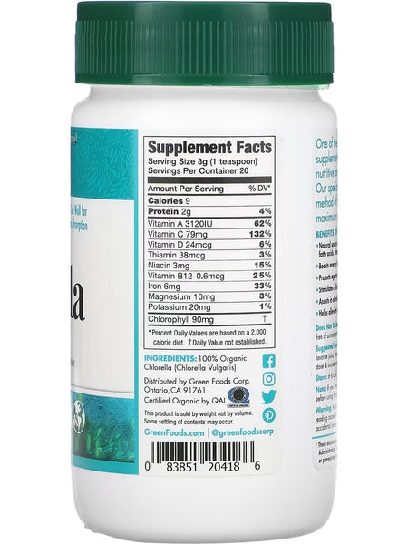 Green Foods, Organic Chlorella Powder, 2.1 oz