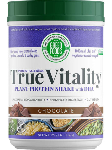 Green Foods, Probiotics 8 Billion, True Vitality, Plant Protein Shake with DHA, Chocolate, 25.2 oz