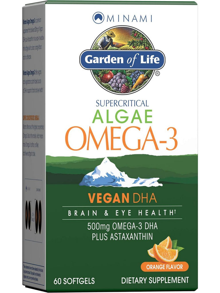 Garden of Life, Algae Omega-3 Vegan DHA, Orange, 500 mg, 60 Softgels