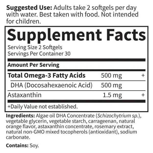Garden of Life, Algae Omega-3 Vegan DHA, Orange, 500 mg, 60 Softgels