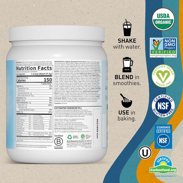 Garden of Life, Raw Organics, Meal, Vanilla, 18.52 oz