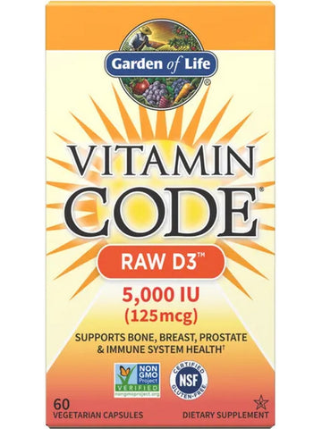 Garden of Life, Vitamin Code, Raw D3, 5000 IU, 60 Vegetarian Capsules