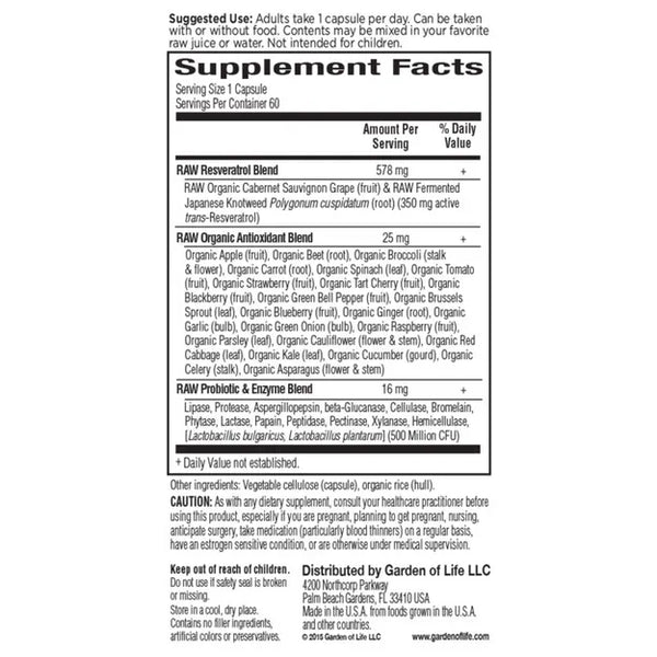 Garden of Life, Raw Resveratrol, 60 Vegan Capsules