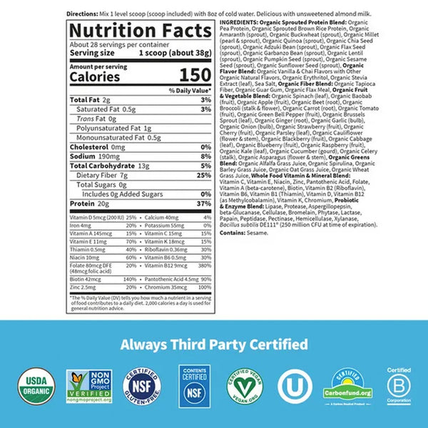 Garden of Life, Raw Organics, Meal, Vanilla Chai, 37.53 oz