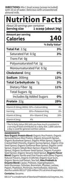 Garden of Life, Raw Organics, Protein Plant-Based, Vanilla Chai, 23.98 oz