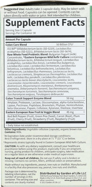 Garden of Life, Raw Probiotics Colon Care, 30 Vegetarian Capsules