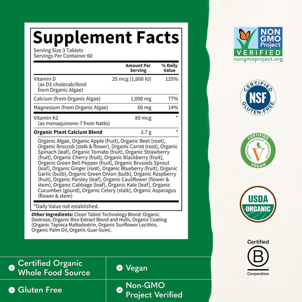 Garden of Life, Organics, Organic Plant-Based Calcium, 180 Vegan Tablets