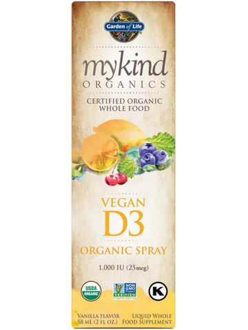 Garden of Life, MyKind Organics, Vegan D3 Organic Spray, Vanilla, 1,000 IU, 2 fl oz