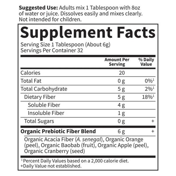 Garden of Life, Dr. Formulated, Organic Fiber 5g Prebiotic Fiber, Unflavored, 6.8 oz