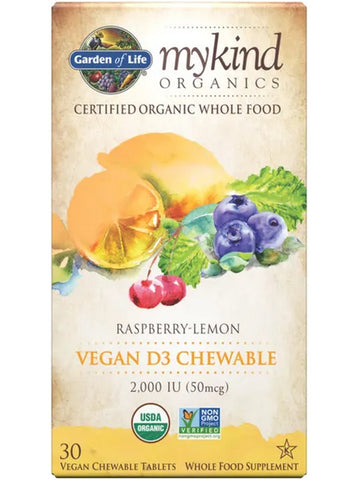 Garden of Life, MyKind Organics, Vegan D3, Raspberry-Lemon, 2,000 IU, 30 Vegan Chewable Tablets